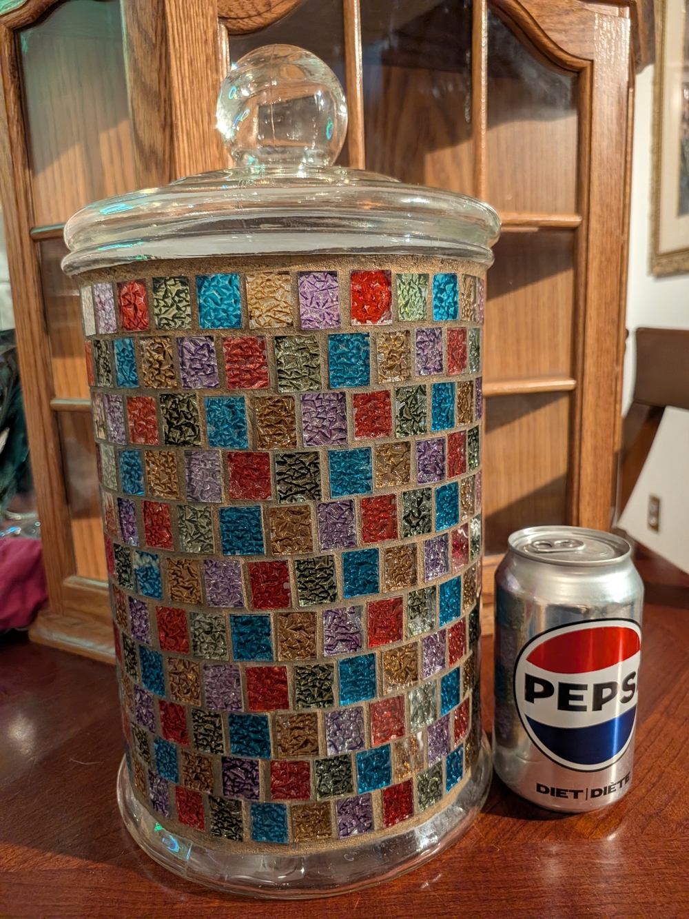 Glass Cookie Jar with Multicolor Mosaic Tiles